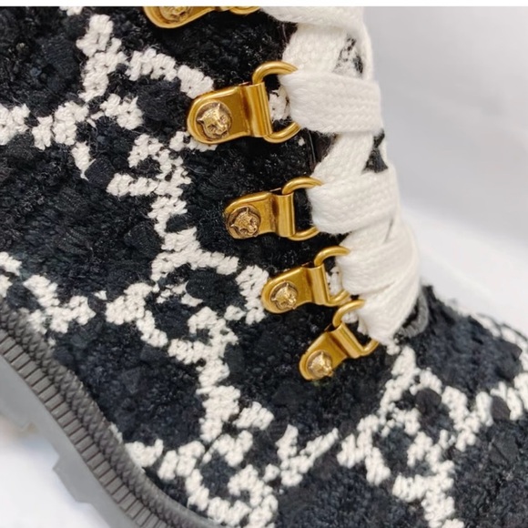 Gucci Tweed Combat Boots - excellent condition- Black and White - Picture 3 of 6